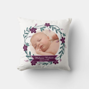 Moderne Paarse Floral Wreath Baby Foto Keepomwille Kussen