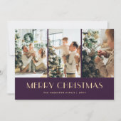 Moderne Paarse foto collage kerst Kaart (Voorkant)