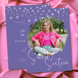 Moderne paarse foto Sweet Sixteen verjaardagsfeest Kaart