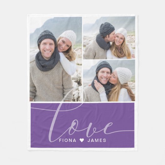 Moderne Paarse fotocollage-liefhebber gepersonalis Fleece Deken (Voorkant)
