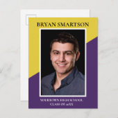 Moderne Paarse gele Afstuderen Foto aankondiging (Voorkant / Achterkant)