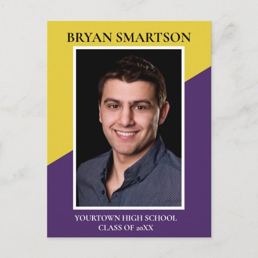 Moderne Paarse gele Afstuderen Foto aankondiging (Voorkant)
