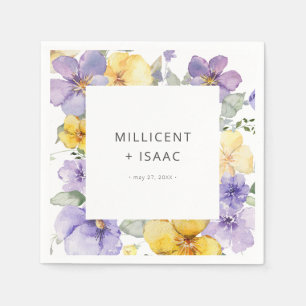 Moderne Paarse & Gele Violets Bloemen Huwelijk Servet