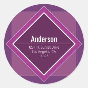 Moderne Paarse Geometrische Retouradres Ronde Sticker
