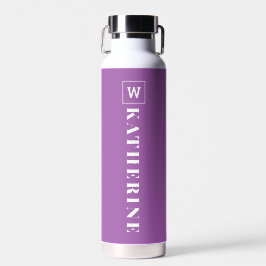 Moderne Paarse Gepersonaliseerde Naam Monogram Een Waterfles