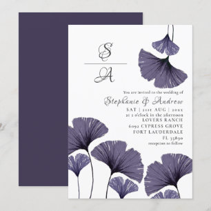 Moderne paarse Ginkgo-loof-huwelijksuitnodiging Kaart
