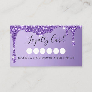 Moderne Paarse Glitter Drop Salon & Spa Loyalty Bu Visitekaartje