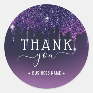 Moderne paarse glitter druppels dank je wel  ronde sticker
