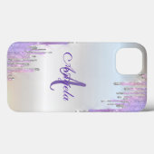 Moderne Paarse Glitter Druppels,Zilver,Monogram Case-Mate iPhone Case (Achterkant (horizontaal))
