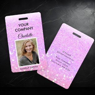 Moderne Paarse Glitter Personeelsfoto ID-badge Badge