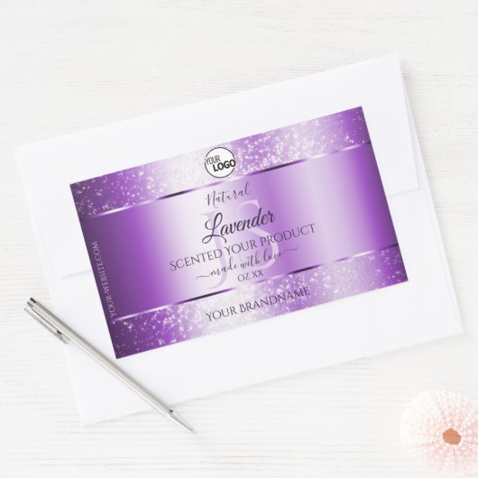 Moderne Paarse Glitter Product Labels monogram Log (Envelop)