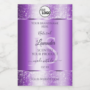 Moderne Paarse Glitter Product Labels monogram Log Voedselcontainer Etiket