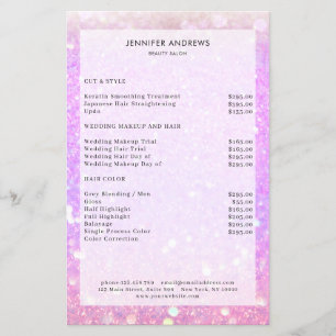 Moderne Paarse Glitter Salon Prijslijst Flyer