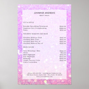 Moderne, paarse glitter salon prijslijst Poster