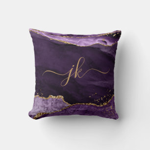 Moderne Paarse Glitter Script-monogram voor Agate  Kussen