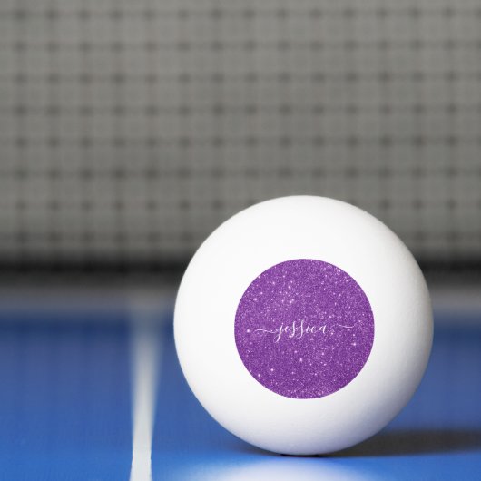 Moderne paarse glitter scriptnaam pingpongballen (Net)