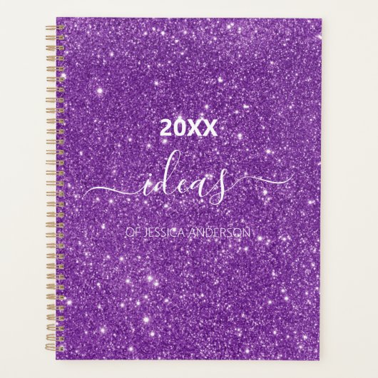 Moderne paarse glitter scriptnaam planner (Voorkant)