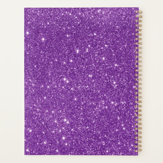 Moderne paarse glitter scriptnaam planner (Achterkant)