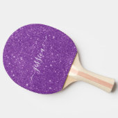 Moderne paarse glitter scriptnaam tafeltennisbatje (Zijkant)