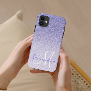 Moderne Paarse Glitter Sparkles Personated Name iPhone 11 Hoesje