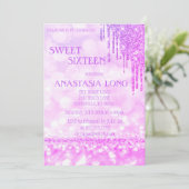 Moderne Paarse glitter Swer 16 Save The Date (Staand voorkant)