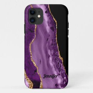 Moderne Paarse Gouden Agaat Kristal Gepersonalisee iPhone 11 Hoesje