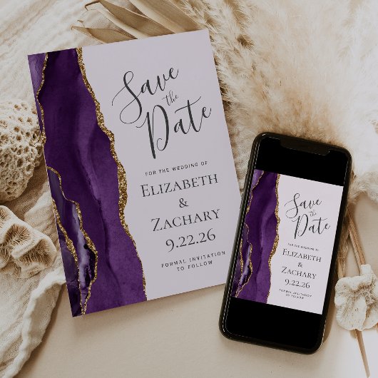 Moderne Paarse gouden agaat lavendel Bewaar de dat Save The Date
