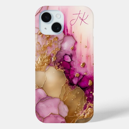 Moderne Paarse Gouden Marmer Monogram Gepersonalis Case-Mate iPhone Case (Achterkant)