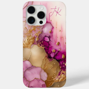 Moderne Paarse Gouden Marmer Monogram Gepersonalis iPhone 15 Pro Max Hoesje