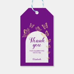 Moderne Paarse gouden vlinders Fabulous Birthday Cadeaulabel
