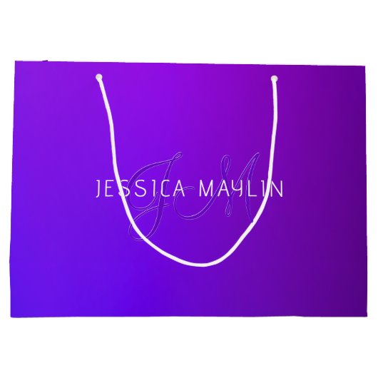 Moderne Paarse gradiëntnaam & Monogram Groot Cadeauzakje (Achterkant)