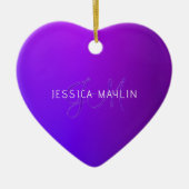 Moderne Paarse gradiëntnaam & Monogram Keramisch Ornament (Voorkant)