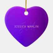 Moderne Paarse gradiëntnaam & Monogram Keramisch Ornament (Achterkant)