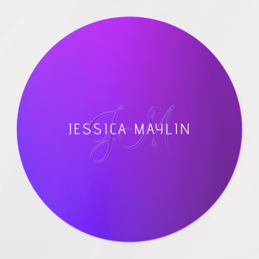 Moderne Paarse gradiëntnaam & Monogram Labels (Design 2)