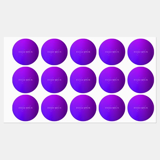 Moderne Paarse gradiëntnaam & Monogram Labels (Vel)