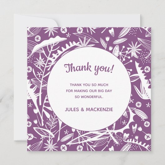 Moderne Paarse grafische bruiloft bedankt (Voorkant)