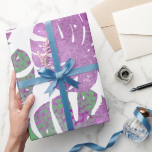 Moderne, paarse groen tropisch monster een plant b cadeaupapier