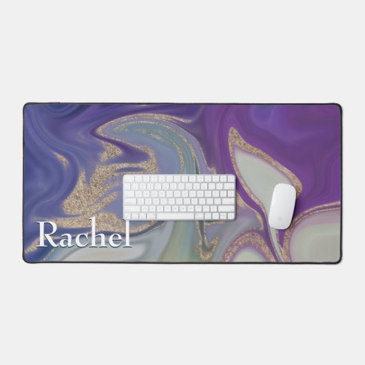 Moderne Paarse Groene & Gouden Marmeren Swirl Mono Bureaumat (Keyboard & Muis)