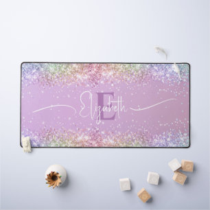 Moderne Paarse Holografische Faux Glitter Monogram Bureaumat