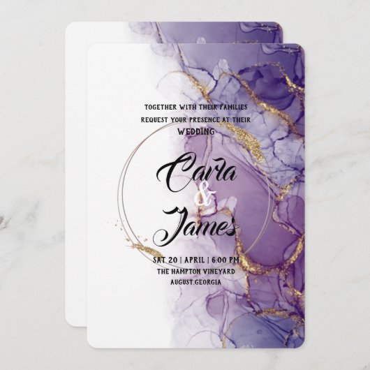 moderne paarse inkt Waterverf elegant bruiloft Kaart (Voorkant / Achterkant)