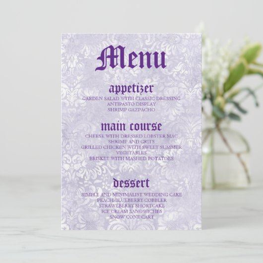 Moderne Paarse Kaarten van het Menu van de Bindin (Staand voorkant)