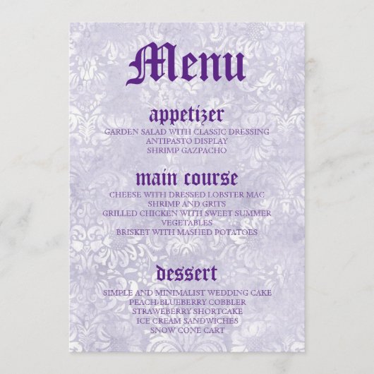 Moderne  Paarse Kaarten van het Menu van de Bindin (Voorkant)