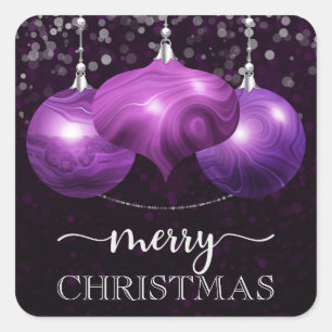 Moderne Paarse Kerstbal van Marmer Vierkante Sticker