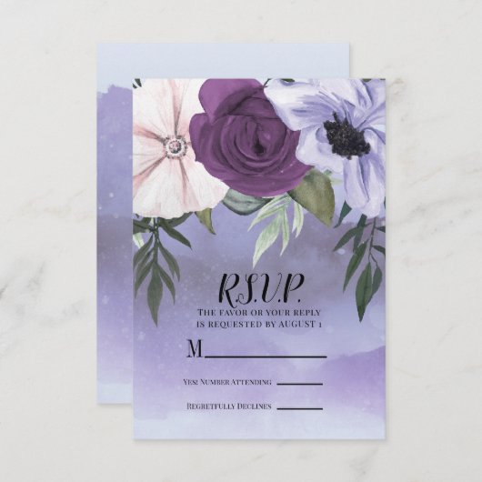 Moderne Paarse Lavendel Bloemige Waterverf RSVP (Voorkant / Achterkant)