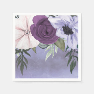 Moderne Paarse Lavendel Bloemrijke Aquarel Bruilof Servet