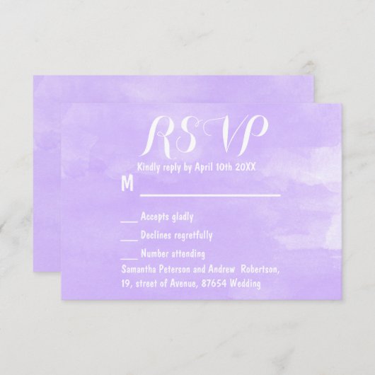 Moderne paarse lavendel waterverf bruiloft RSVP (Voorkant / Achterkant)