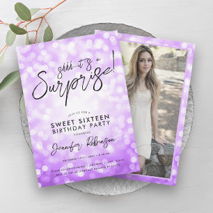 Moderne Paarse Lichten Foto Verrassing Sweet 16 Kaart