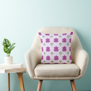 Moderne paarse lotus & groene blad kussensloop kussen