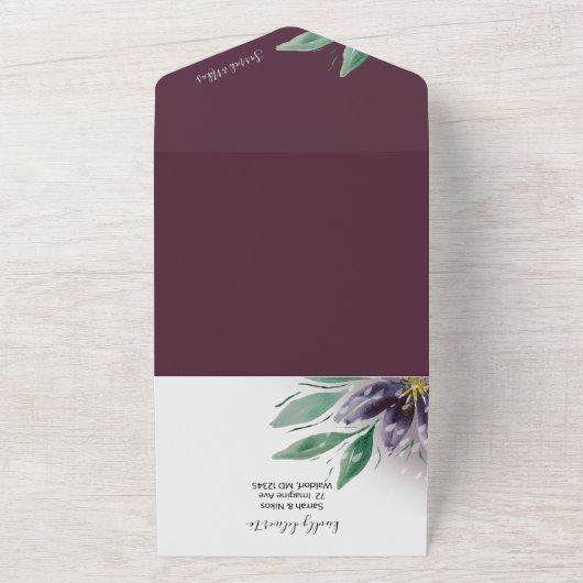 Moderne Paarse Lotus Waterverf met handbeschilderd All In One Uitnodiging (Buitenkant)