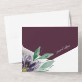 Moderne Paarse Lotus Waterverf met handbeschilderd All In One Uitnodiging (Achterkant)